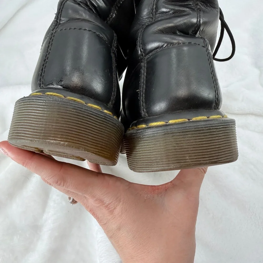 Dr Martens 1490 Black Leather 14 Eye Hole Combat Boots US Men 7 Women‎ 8 UK 6